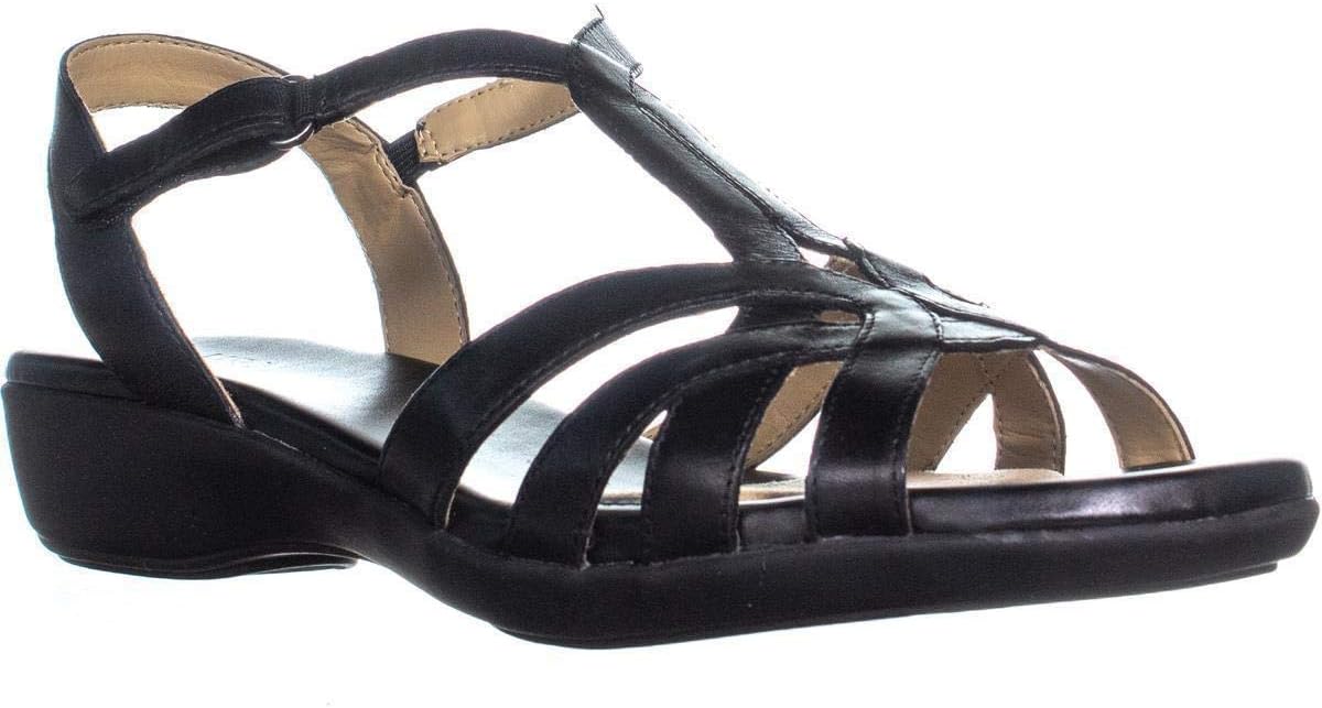 Womens Nella Leather Buckle Wedges Black 8 Medium (B,M)