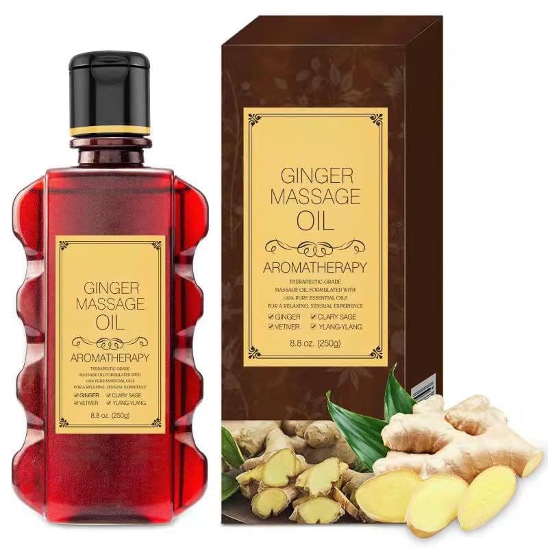 Massage Oil for Relaxing Ginger Clary Vetiver and Ylang-ylang Massage Oils Moisturizing Body Oil for Men and Women 8.8 fl.oz
