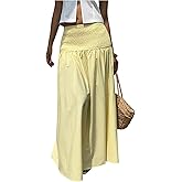 Floerns Women's Summer Maxi Skirt Shirred Elastic Waist Beach Vacation Flowy A Line Skirt