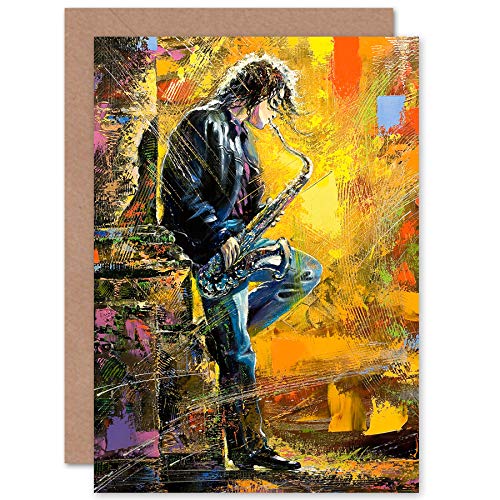 Fine Art Prints Musician Jazz Saxophone Greeting Card With Envelope Inside Premium Quality