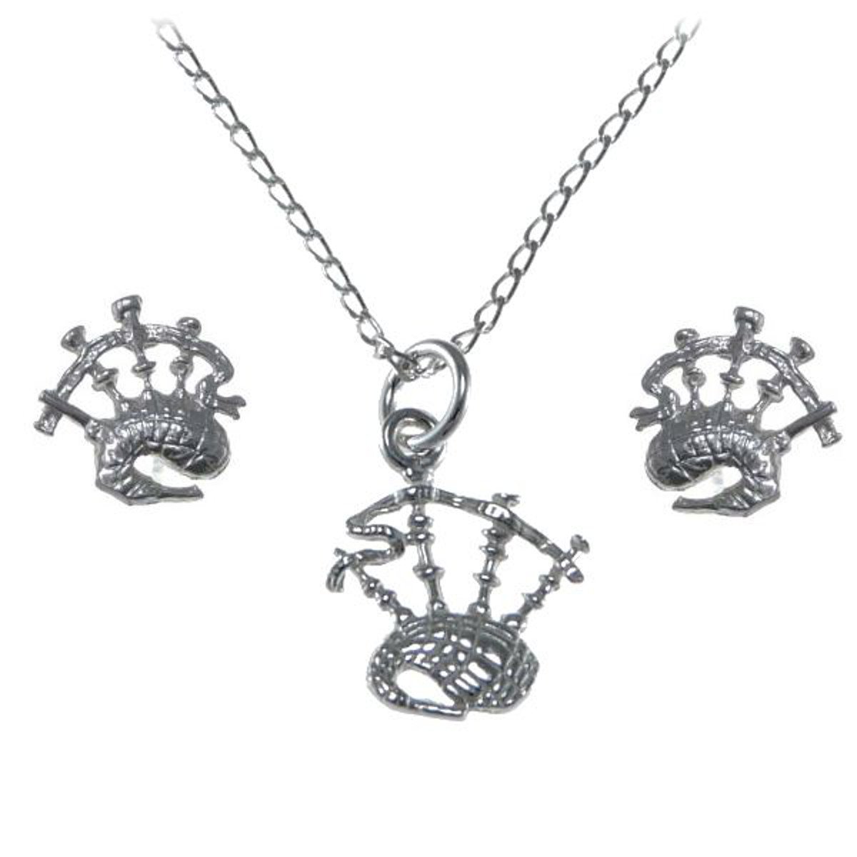 Alexander Castle Women's Jewellery Set 925 Sterling Silver Bagpipes Necklace and Earring Set - Scottish Gifts for Women Girls Teens with Jewellery Gift Box