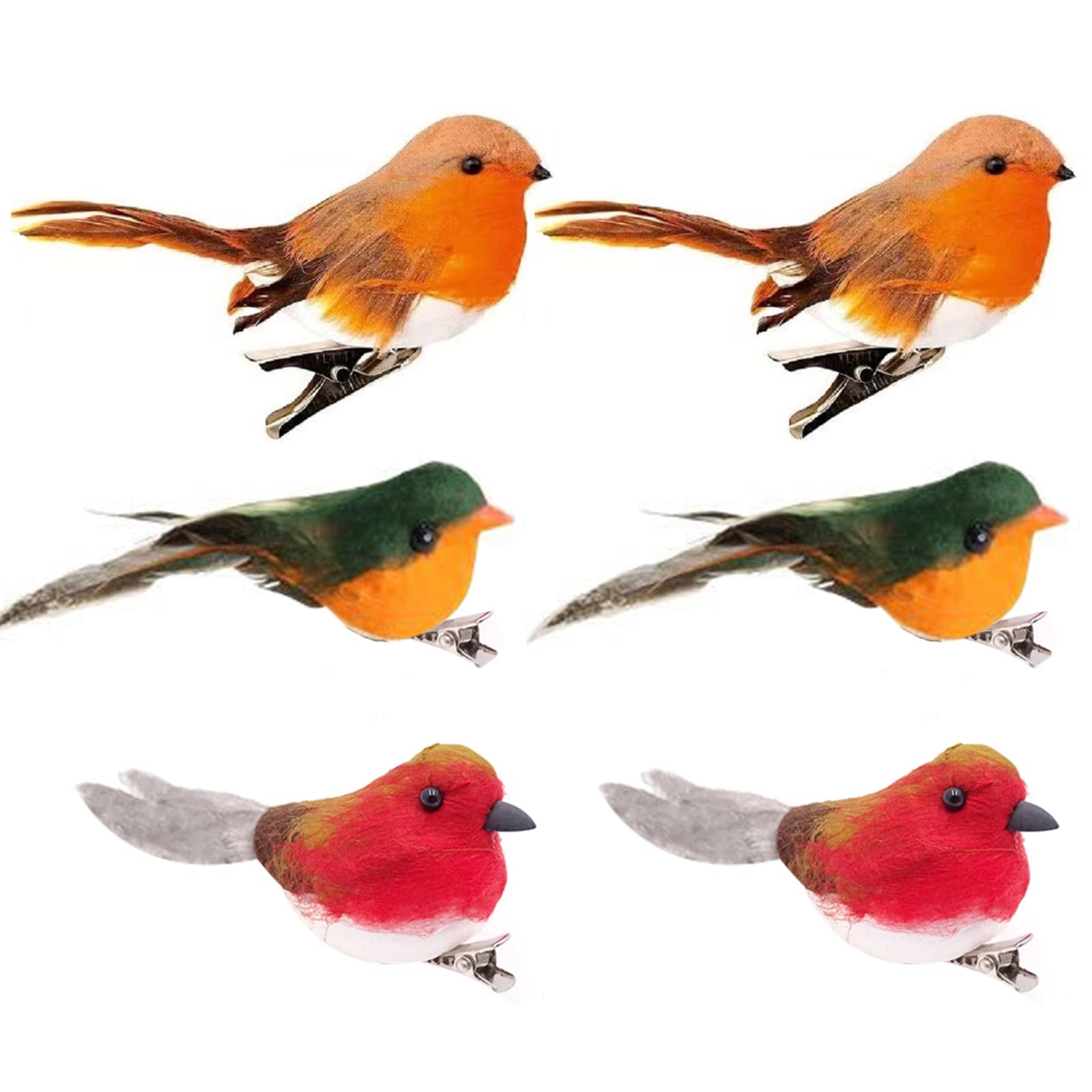 WideSmart Artificial Feather Birds With Clips - Decorative Mini Bird Models for Christmas Tree, Home Party Decor - Craft Ornaments