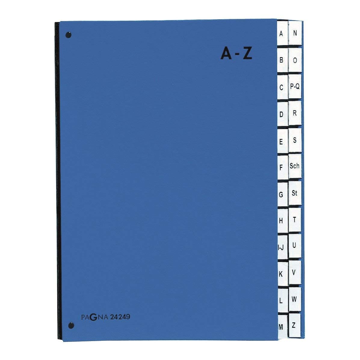 Pagna 24249-02 Desk Organiser 24 Parts Coloured Cover Flexible Linen Rear Cover 3 Display Holes Tabs A - Z Blue