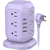 USB C Power Strip Tower, Surge Protector with 12 AC Outlet and 4 USB Ports, AiJoy 10 FT Extension Cord, 1200J Power Strip Surge Protector, USB Charging Station, Office Supplies, Dorm Essentials, Woman