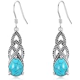 DOLIOX Real Turquoise Earrings Jewelry for Women 925 Sterling Silver Genuine Celtic Knot Vintage Boho Earring with Native Southwest Style