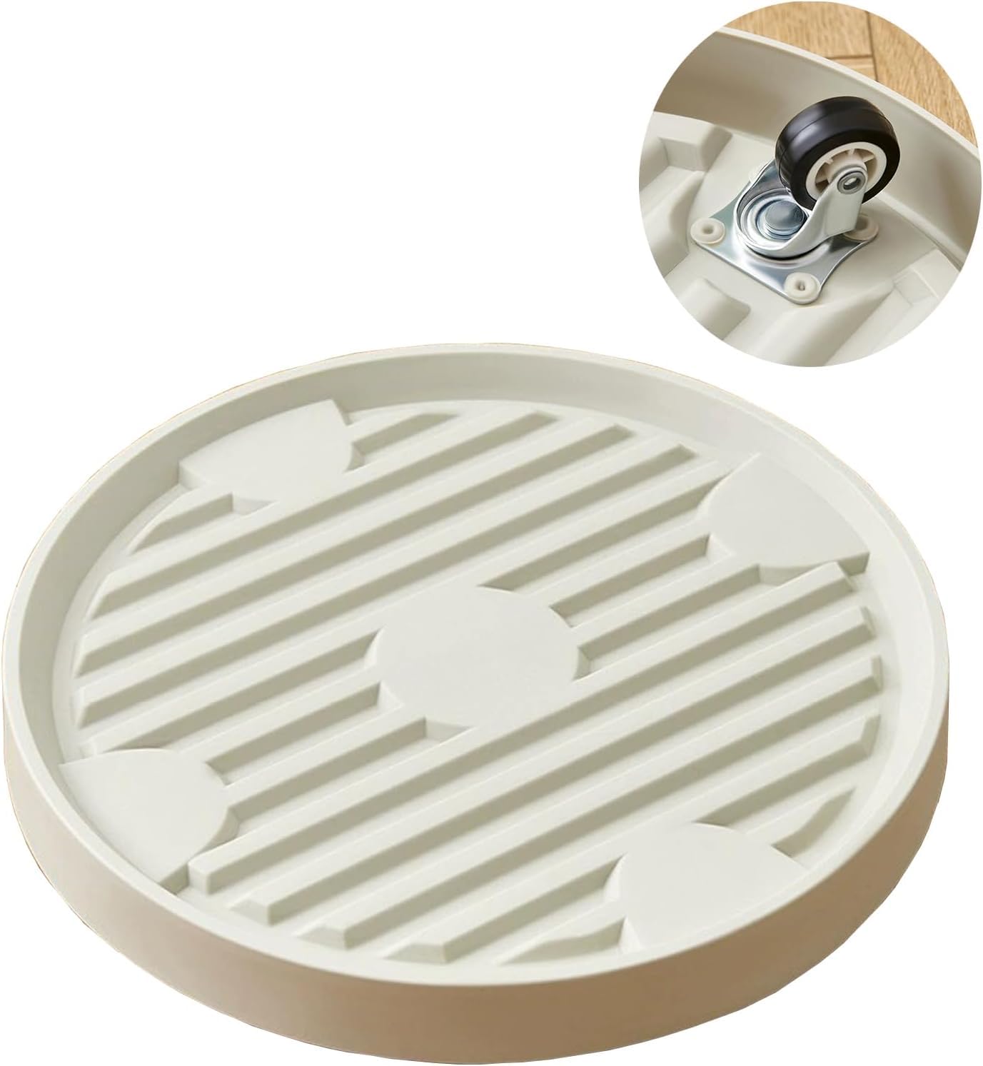 ETRAVEL Plant Caddy with Wheels Heavy Duty, 22CM Round Plant Pot Trolley with Brake Wheels Movable Plant Pot Stand with Lockable Caster (Outer D:22CM, Beige)