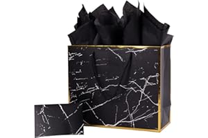 ysmile Marble Black 12" Premium Gift Bag with Tissue Paper for Men Birthday Father Day