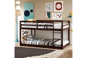 PVWIIK Twin Over Twin Wood Bunk Bed Frame with Ladder & Safety Guard Rails for Girls & Boys,Kid,Easy to Assemble,No Box Spring Needed, Espresso