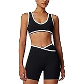 ABOCIW Workout Sets for Women Color Block Sports Bra Crossover Waist Shorts 2 Piece Gym Yoga Pilates Outfits