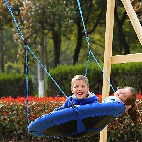 Heavy Duty Tree Swings Comfortable Net Swing Holds 220 lb Easy Install on Swing Set or Tree, Black Blue