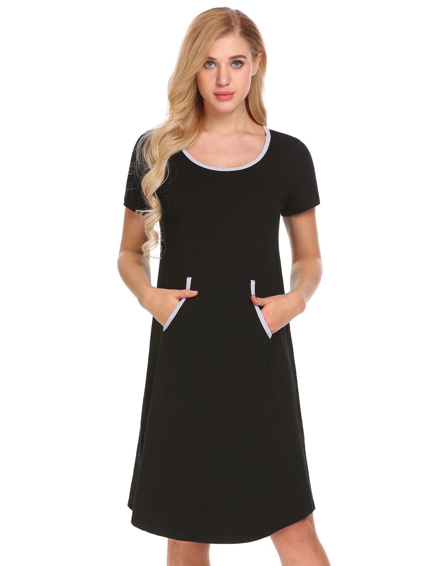Ekouaer Ekoauer Womens Knit Nightgown Long Scoop Neck Sleep Dress,Black,XX-Large