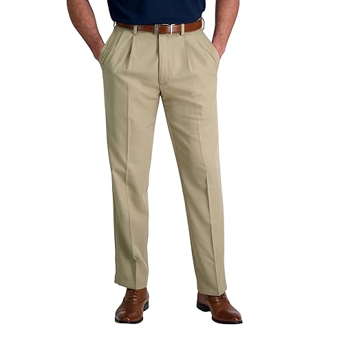 Haggar Men's Cool 18 PRO Classic Fit Pleat Front Pant Pants, tan, 34Wx29L