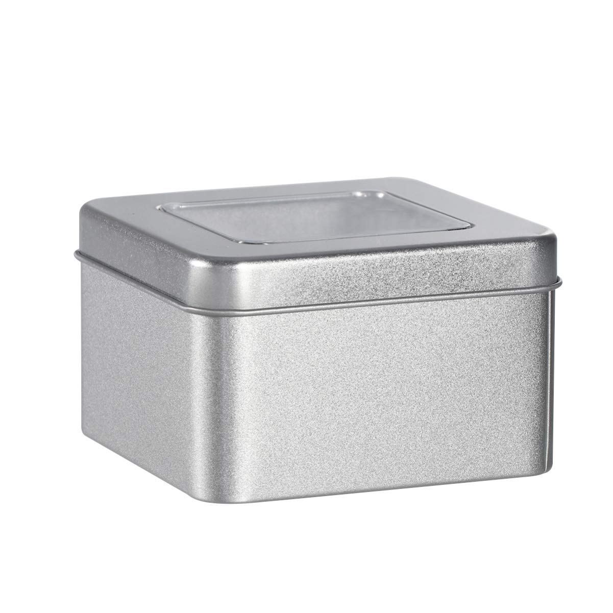 1 Pc Tin Storage Container, Silver Square Tin Box Container Rectangular Box with Lid for Treats, and Favors (with Window)