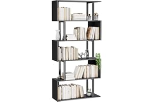 Gadroad 5-Tier Geometric Bookcase,S Shaped Bookshelf, Wood Decorative Storage Shelving, Modern Freestanding Display Shelves, Tall Book Shelf Unit for Living Room Bedroom, Black