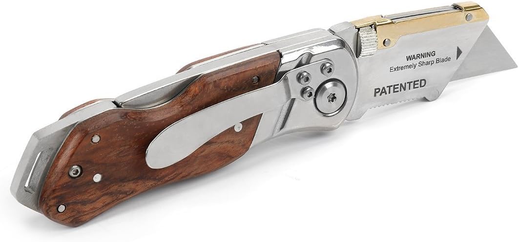 WORKPRO Folding Utility Knife Wood Handle Heavy Duty Cutter with Extra 10-piece Blade: Kitchen & Dining