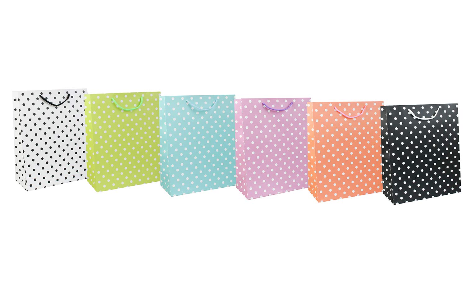 Emartbuy Set of 6 Luxury Gift Bag Strong Laminated Paper Mixed Colours 31 x 42 x 12 cm - Polka Dots