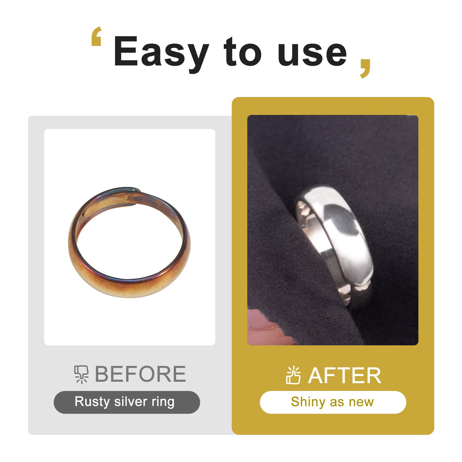 CATIFLIN 100pcs Premium Jewelry Cleaning Cloth, Silver Polishing Cloth Individually Wrapped, for Sterling Silver, Gold, Brass, Silverware, Coin, Ring, Watch and More (Black, 3.15