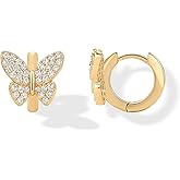 PAVOI 14K Gold Plated 925 Sterling Silver Posts Small Huggie Hoop Earrings for Women - Trendy Celestial North Star, Butterfly, Heart Hoop Earrings - Cubic Zirconia Cute Gold Motif Jewelry - Valentines Day Trendy Jewelry