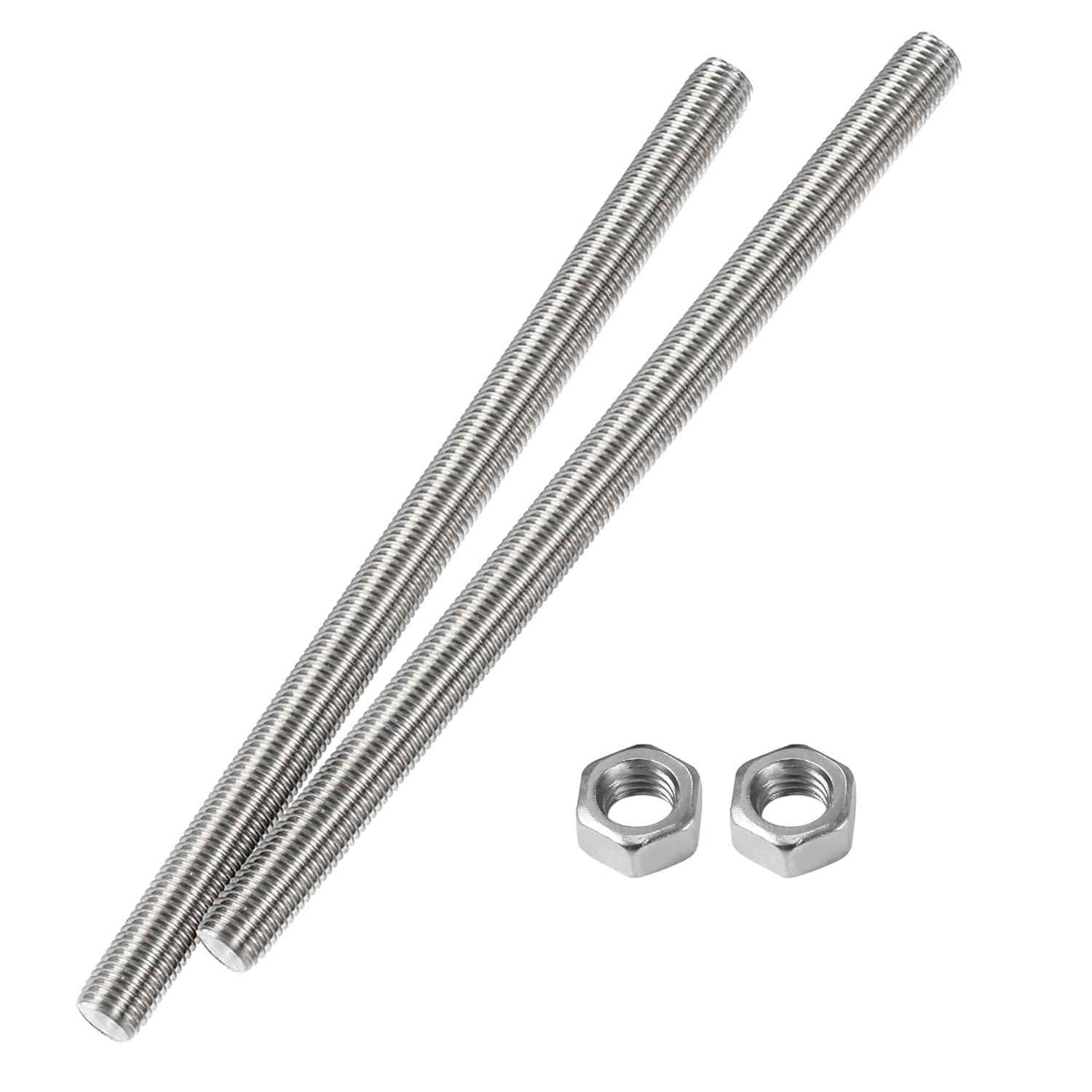 HiPicco M8 x 150mm Fully Threaded Rod & Studs, 304 Stainless Steel Right Hand Threads Rods, M8-1.25 Thread Pitch for Anchor Bolts, Clamps, Hangers and U-Bolts 2pcs 【with Nuts】
