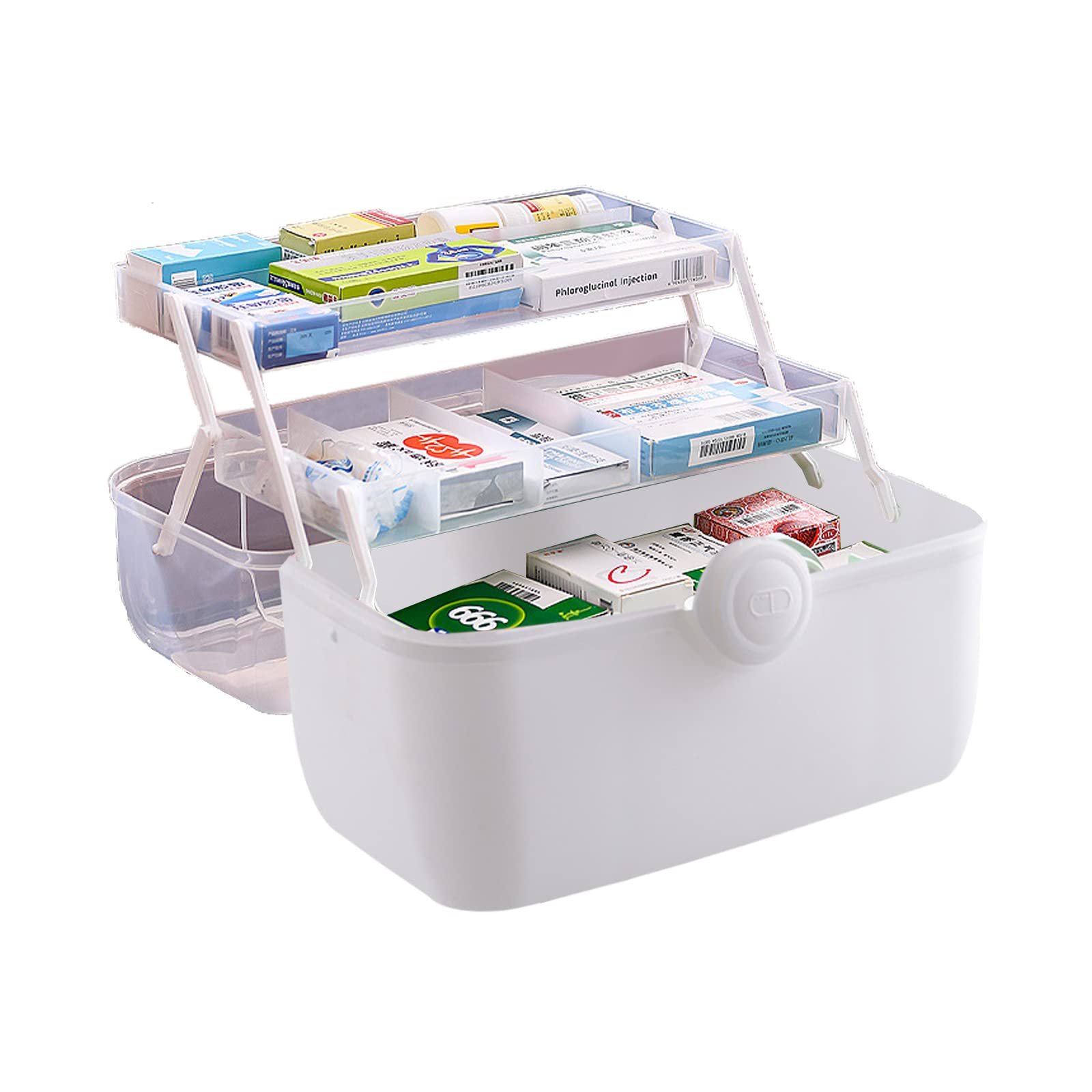 Toolzia 3-Layer First Aid Organiser, Large Medication Storage Box, Empty Medical Organiser (White)