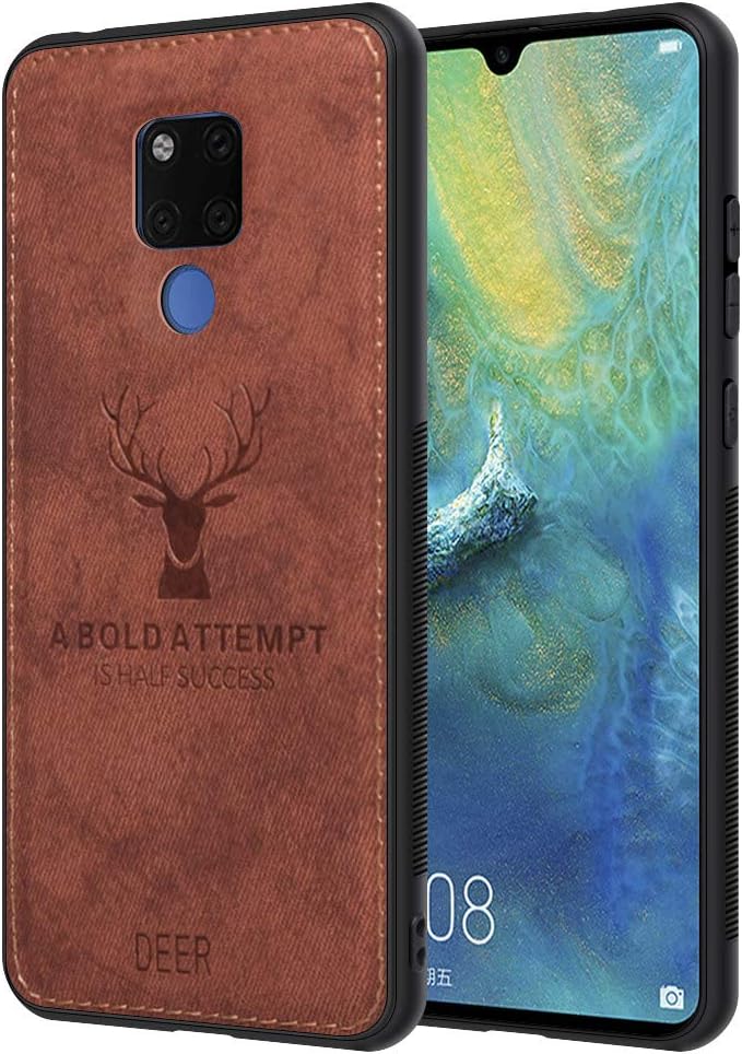 JiatuA Phone Case for Huawei Mate 20 X with Deer Pattern Inspirational Shockproof Anti-fall TPU Soft Edge and Fabric Back Cover Compatible Huawei Mate 20 X, 7.2" (Brown)