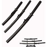 3pc Set Japanese Samurai Sword with Display Stand,Iaido Katana Carbon Steel Blade Real Sword for Display Decoration and Gift
