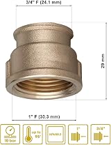 HYDROBIL 1" Female x 3/4" Female Brass BSP Reducing Muff Fitting 15 Bar view 3