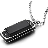 COOLSTEELANDBEYOND Mini Harmonica Necklace for Men, Musical Instrument Pendant, Unique Jewelry