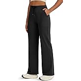 G4Free Wide Leg Fleece Lined Pants Women Drawstring Waist Winter Work Pants with Pockets for Casual Office