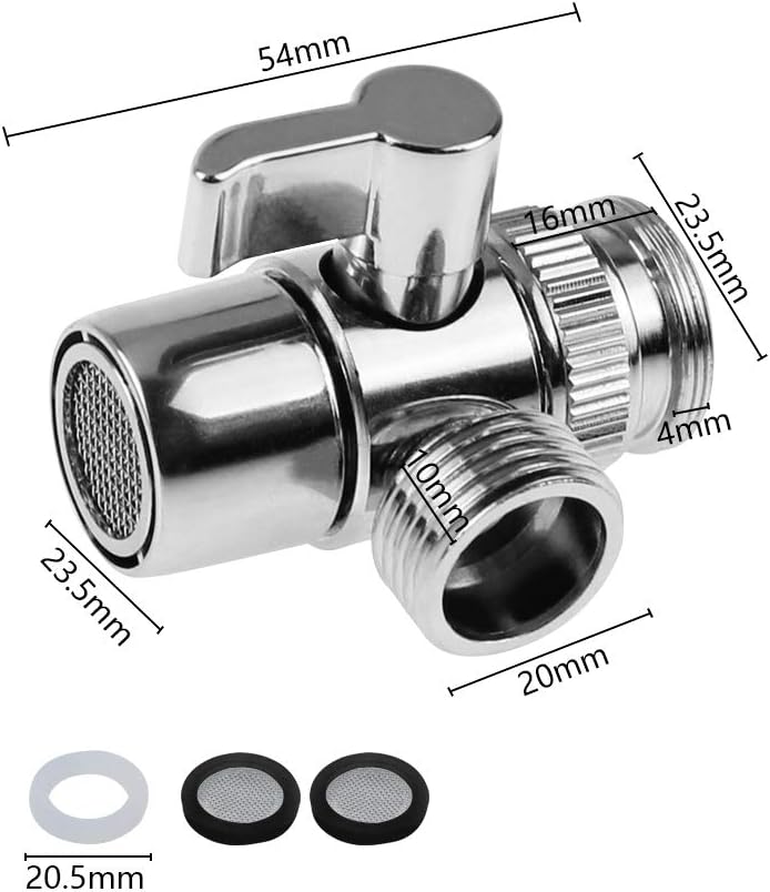 TXErfolg Brass Diverter Valve Bathroom Angle Valve M22 X M24 Connector with 3 Washers for Bathroom Sink Faucets On-Off Valves Kitchen Sink Faucets Shower Pipes - Image 3