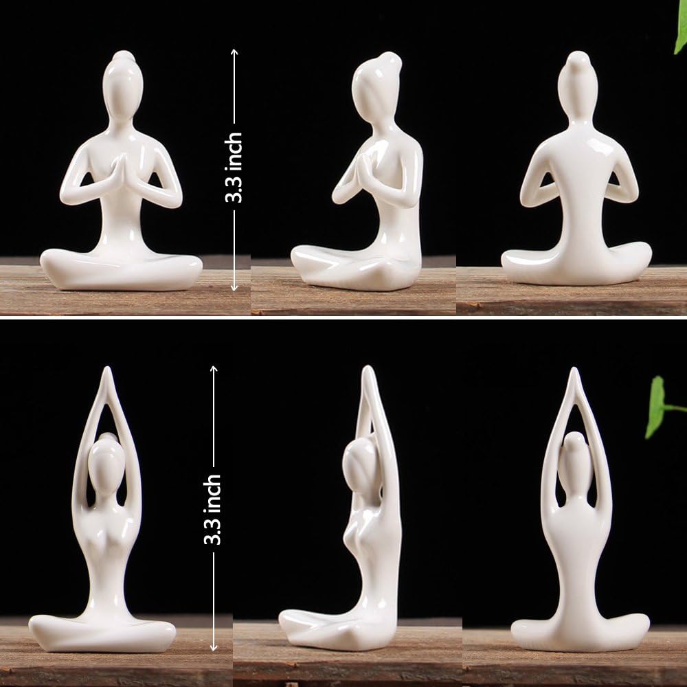 OwMell Lot of 4 Meditation Yoga Pose Statue Figurine Ceramic Yoga Figure Set Decor (Black Set): Home & Kitchen