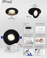 Adetu 4 Inch 5CCT Gimbal Black Led Recessed