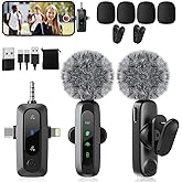 Mini Microphone,3 in 1 Wireless Lavalier Microphones for iPhone/iPad/Android/Camera(Lightning/USB/3.5 mm Jack),2 LED Display Bluetooth Microphone Mute/Noise for Video Recording Vlog,Youtube, Tiktok