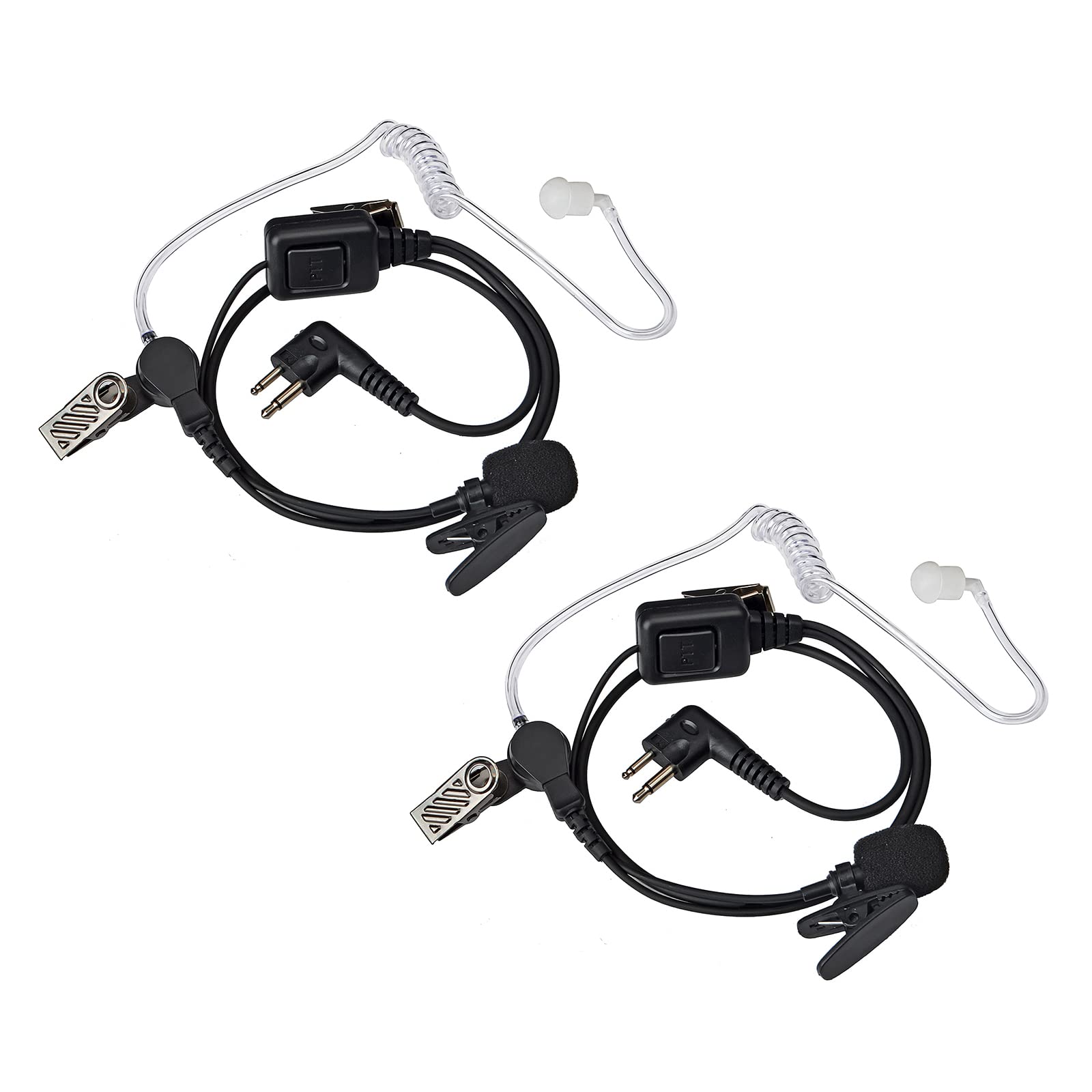 UAYESOK Security Radio Earpiece 2 Pin Covert Bodyguard Walkie Talkie Headset Clip-On Mic PTT Compatible with Motorola DP1400 CP040 XT420 Hytera PD505 Midland G15 G18 with Air Acoustic Tube (2 PCS)