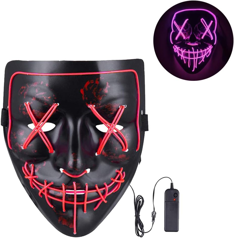 Vos Risus Halloween Mask LED Light Up Purge Mask for Festival Cosplay Halloween Parties (Pink)
