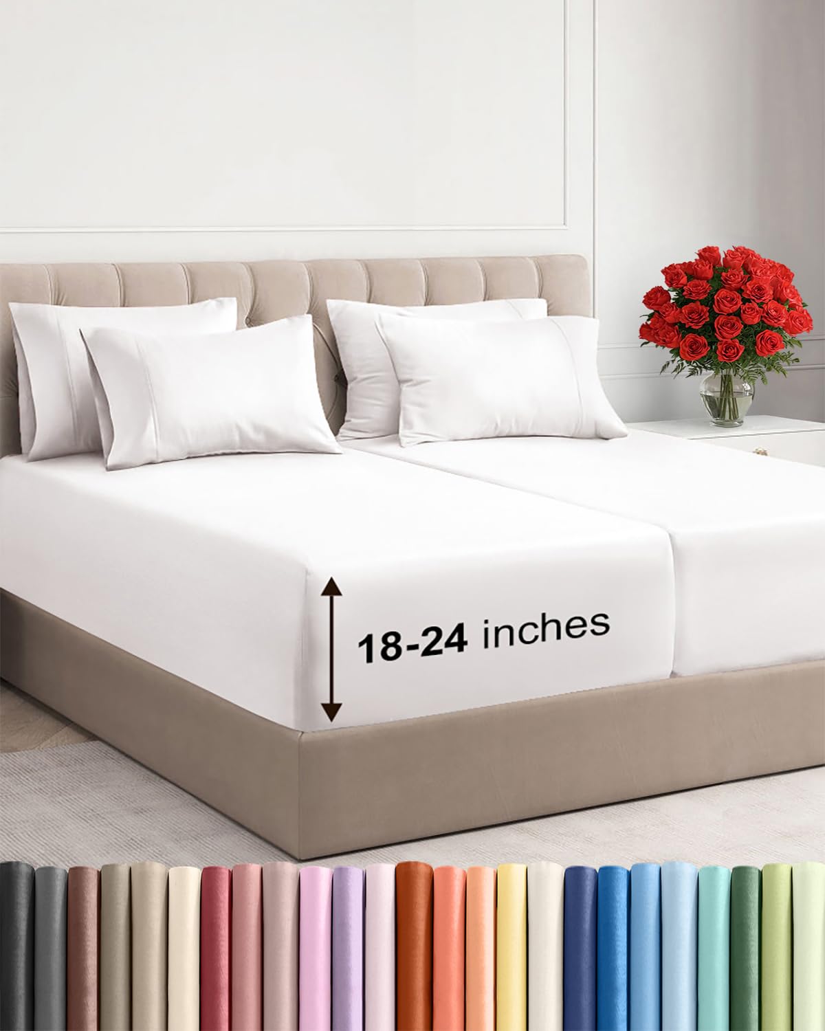 Photo 1 of Extra Deep Split King Sheet Set - 7 Piece Breathable & Cooling Sheets - Hotel Luxury Bed Sheets Set - Easy Fit - Soft, Wrinkle Free & Comfy Sheets Set - Antique White Sheet Set w/Extra Deep Pockets