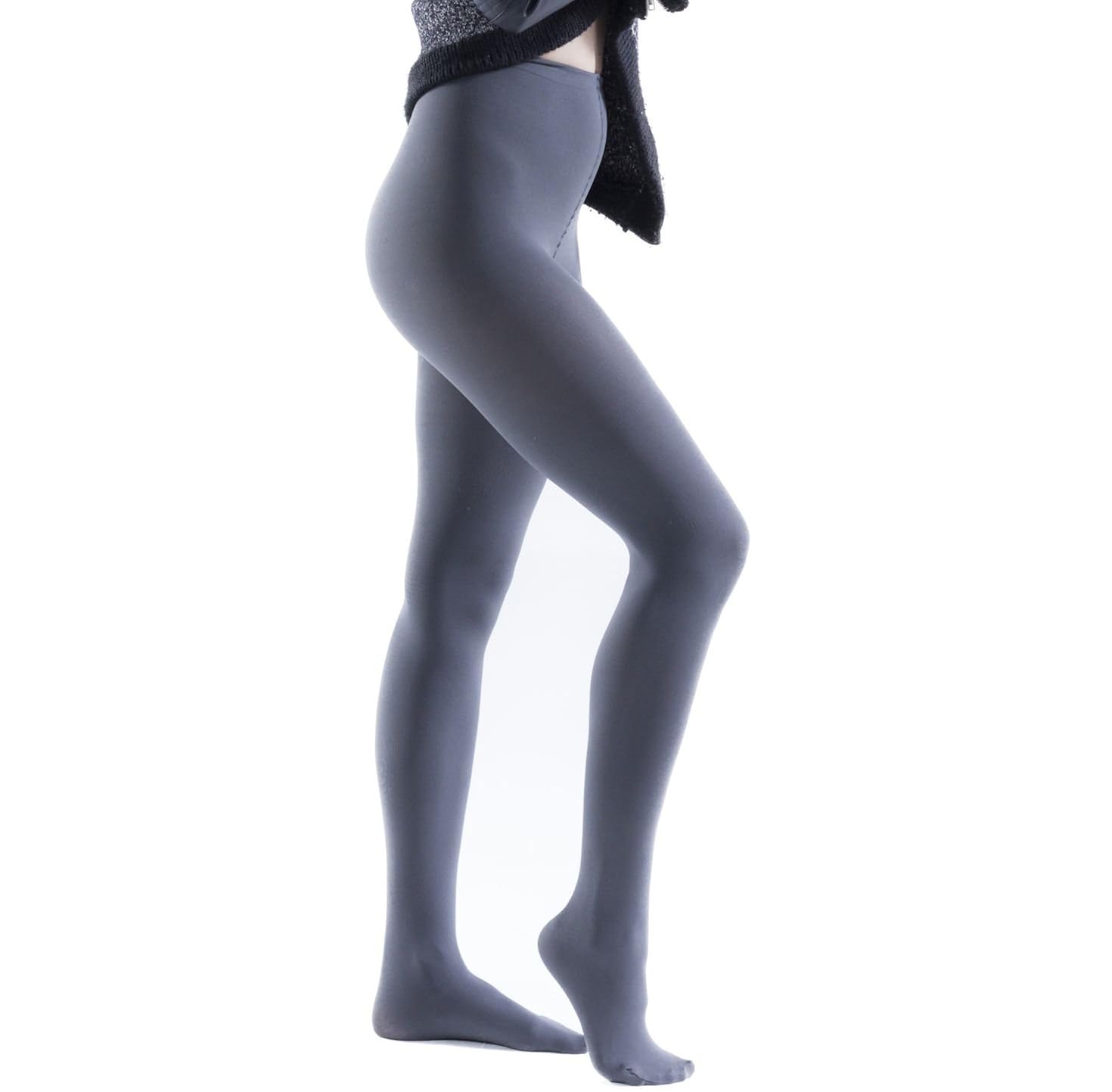 Womens Brushed Thermal Tights, Terry Lined, Warm (Charcoal Gray