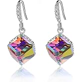Austrian Crystal Cube Drop Dangle Earrings for Women 14K Gold Plated Hypoallergenic Jewelry