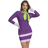 TMSD Women's Halloween Long Sleeve Purple Mini Costume Dress with Scarf XXL