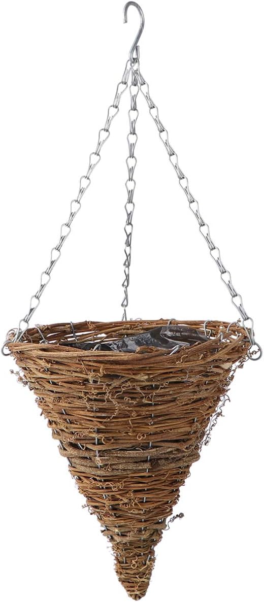 Yardwe Hanging Planter Rattan Cone Shape Plant Flower Pot Farmhouse Wall Flower Basket Fern Wicker Bird Nest Plant Pot Weave Herb Orchid Pot for Indoor Outdoor Garden Log Color: Garden & Outdoor