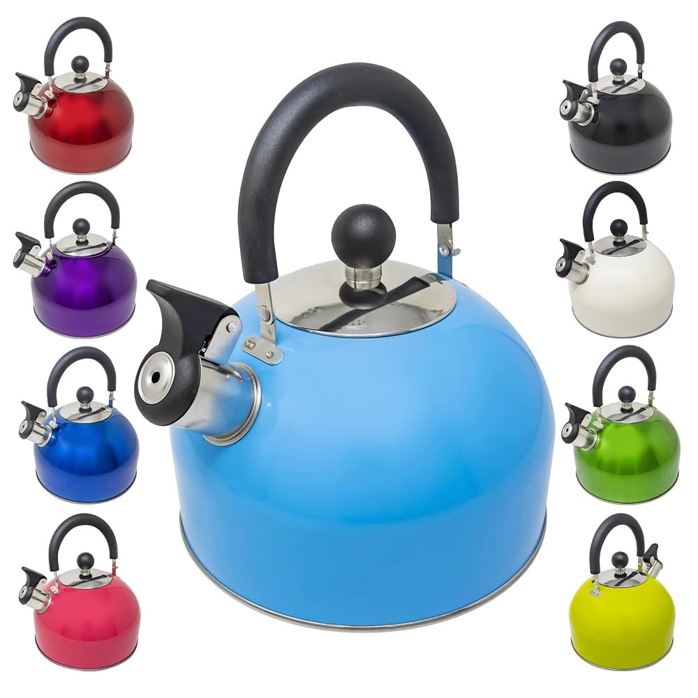 2.5L Stainless Steel Whistling Kettle - Suitable for Fishing, Camping, Hiking, Indoor & Outdoor | Camping Kettle for Gas Stove, Electric Stove, Camp Fire | Lightweight, Fast Boil, Phenolic Handle