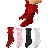 Urieo Toddler Knee High Socks with Bow Baby Girl Non-Slip Kids Dress Uniform Socks