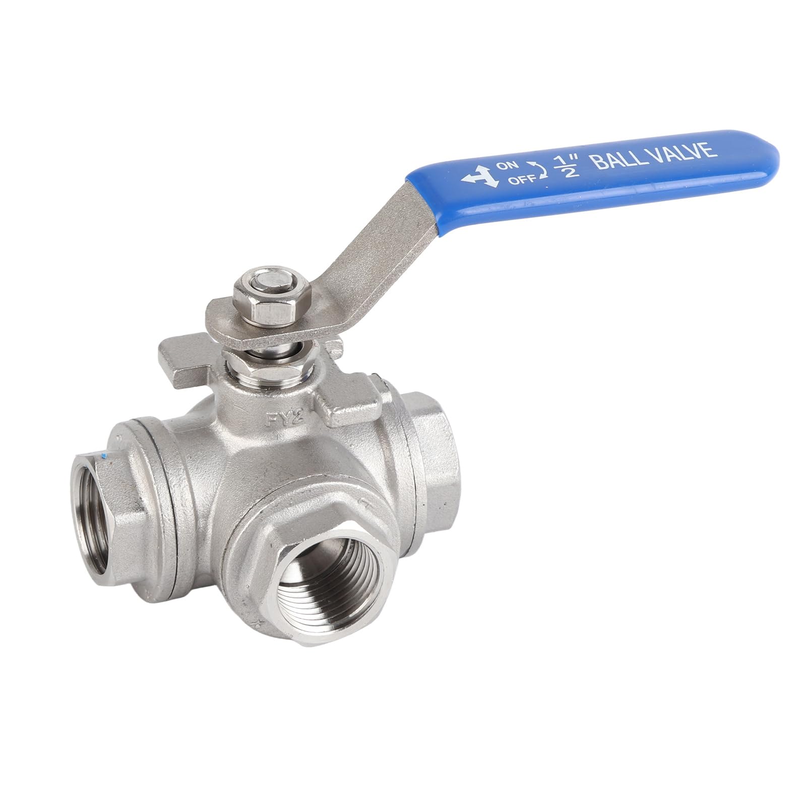 Hyuduo 1/2 Inch Ball Valve, Dn15 Stainless Steel Pipe Ball Valve, T-Port Ball Valve, Three-Way Valve, Female Thread Pipe Ball Valve, for Industrial Use,Ball Valve