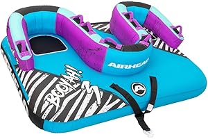 Airhead Booyah 2-3 Rider Towable Tube for Boating and Water Sports - Kwik-Connect Tow System, Full Nylon Cover, Bolster Fins, Patented Speed Valve