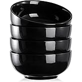 DOWAN 22 OZ Ceramic Soup Bowls & Cereal Bowls - 6" Classic Bowls Set of 4 for Soup, Cereal, Oatmeal, Fruit, Rice - Dishwasher & Microwave Safe (Black)