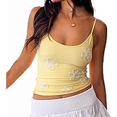 Women Y2K Beaded Crop Top Coquette Spaghetti Strap Floral Print Tank Top Sleeveless Sexy Club Party Cami Vest Shirt