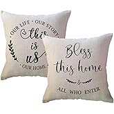 Family Throw Pillow Case This is Us Quote Cushion Cover Double Sided Farmhouse Rustic Decor Pillowcases 18x18 2Pack for Porch Couch Sofa Housewarming Gifts (Beige)