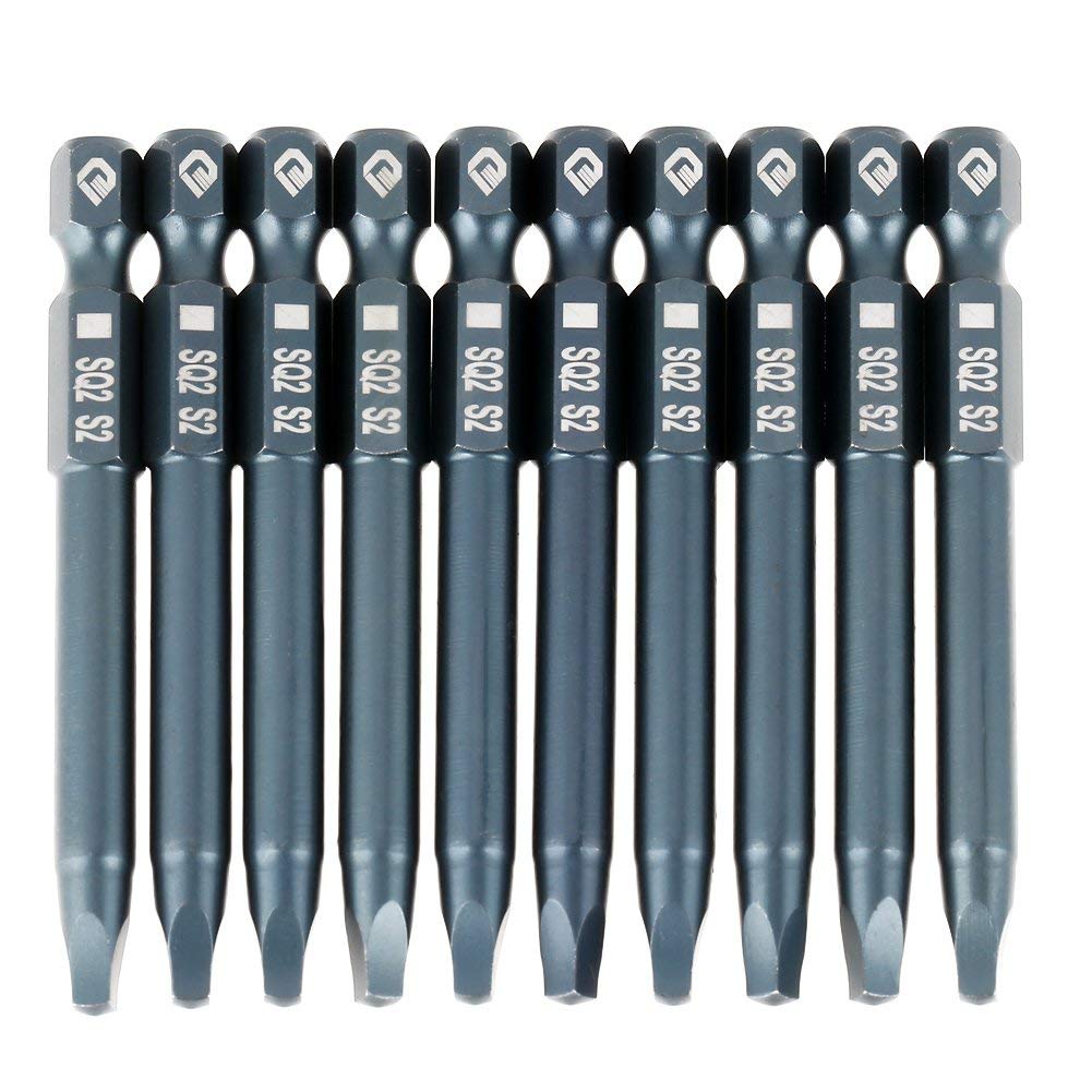 Hilitand 10pcs Square Screwdriver Bits Set, S2 Alloy Steel, 65mm, One Size, 0.25 inches Hex Shank, Magnetic Head, Widely Used for Electric Screwdrivers, Drills