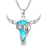 Midir&Etain Western Necklace 925 Sterling Silver Turquoise Pendant Highland Cow/Cow Skull/Hat/Tag/Cactus/Boot Cowgirl Country Jewelry for Women Men
