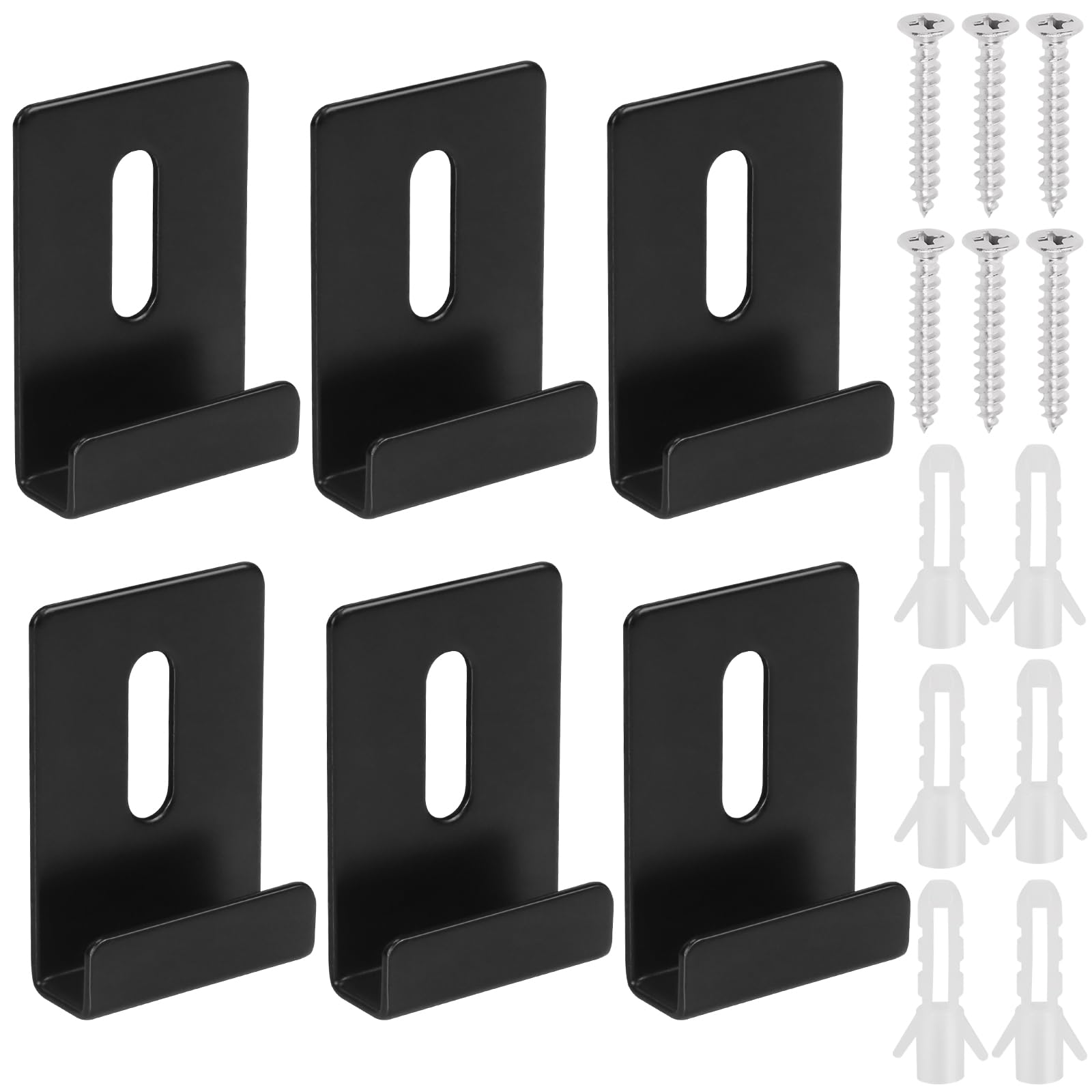 Swpeet 6 Sets Black Metal Mirror Clips Kit with Screws, Wide Channel Mirror Hanger Clip Kit, Large Heavy Mirror Retainer Clips, Metal Mirror Holder Clips for Wall Mounting Frameless Mirror Billboard